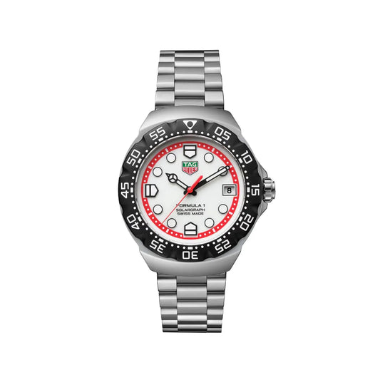 Tag Heuer formula 1 solargraph in white dial at swiss paradise