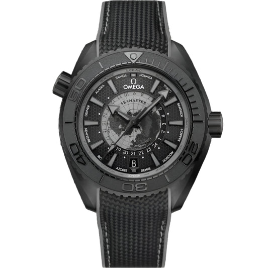 Omega Seamaster Planet Ocean 600M 45.5 mm, black ceramic on rubber strap at Swiss Paradise