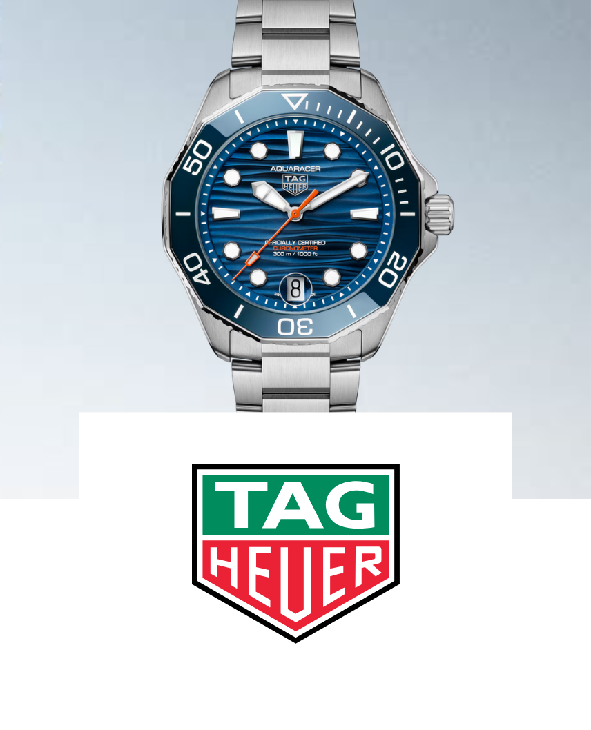 Tag Heuer watch with blue dial and silver available at swiss paradise